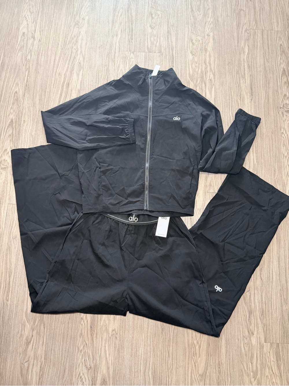 ALO Yoga Black Zip Jacket & Matching Track Pants